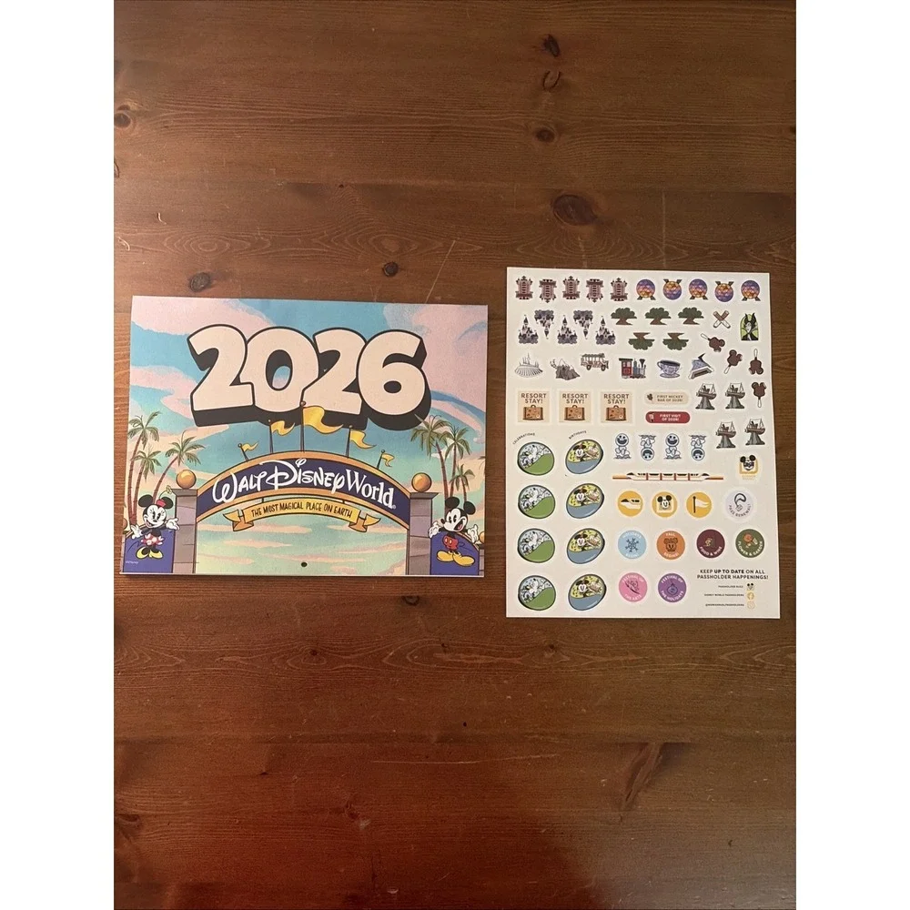 2026 Walt Disney World Full Color Calendar with stickers. Annual Passholder only